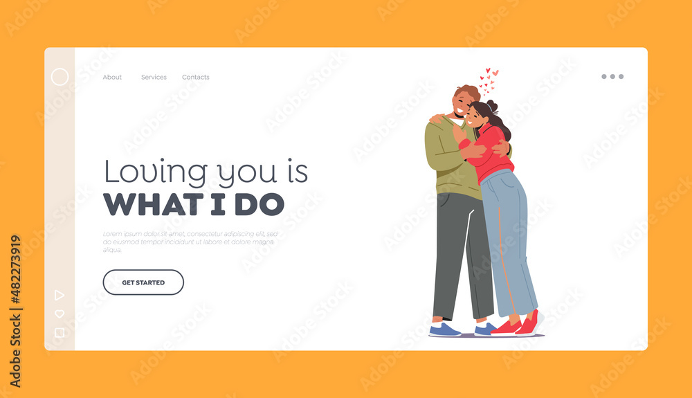 Loving Couple Romantic Relations Landing Page Template. Male and Female Characters Love, Connection, Romance Feelings