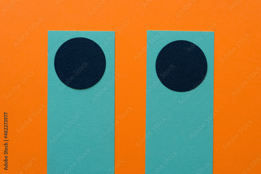 turquoise (blue, green) geometric shapes on orange paper turquoise (blue, green) geometric shapes on orange paper