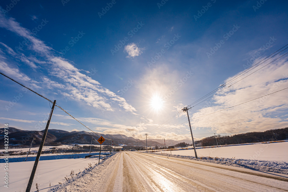 雪景色と一般道