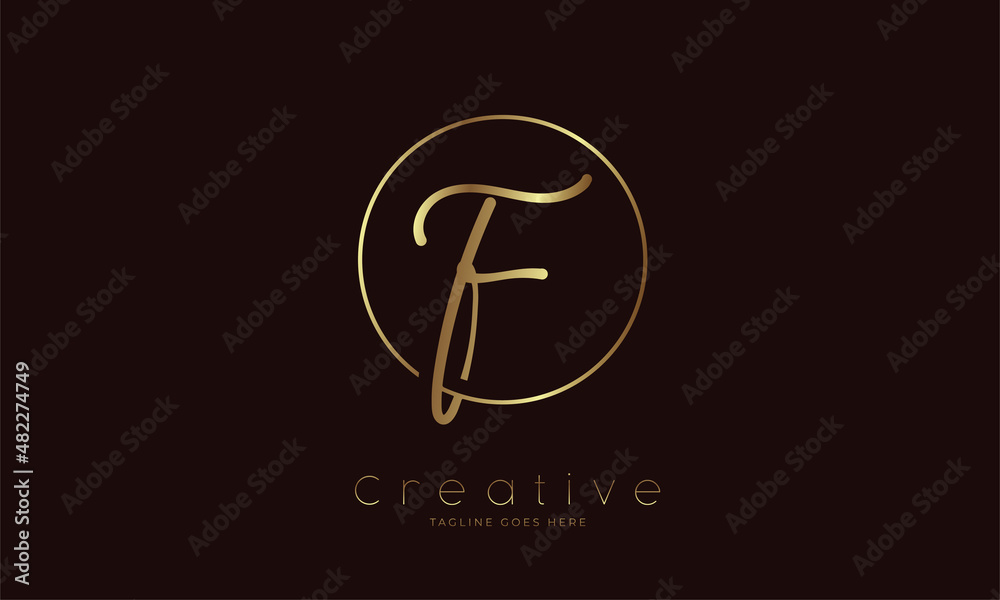 Initial F Logo. hand drawn letter F in circle with gold colour. usable for business. personal and company logos. vector illustration
