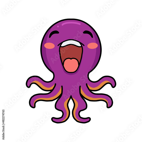 Cute little pink octopus cartoon laughing