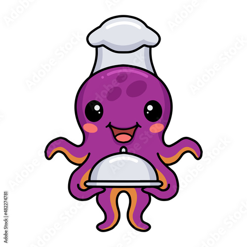 Cute little chef octopus cartoon