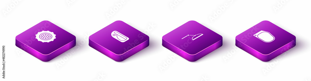 Set Isometric Car wheel, door handle, Windscreen wiper and mirror icon. Vector Set Isometric Car wheel, door handle, Windscreen wiper and mirror icon. Vector