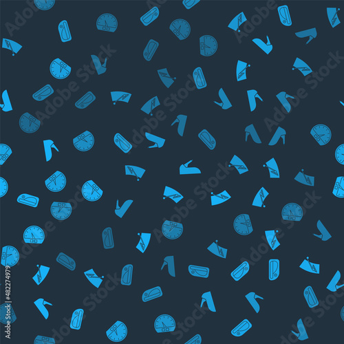 Set Car door handle, Windscreen wiper, handbrake and Speedometer on seamless pattern. Vector