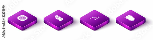 Set Isometric Car wheel, door handle, Windscreen wiper and mirror icon. Vector