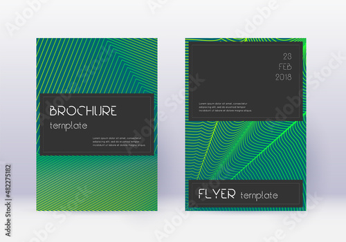 Black cover design template set. Green abstract li