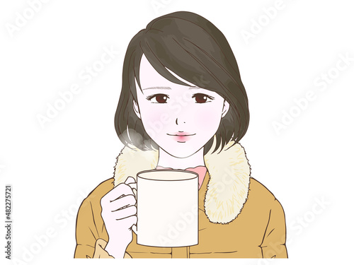 ダウンコートを着た女性②マグカップ