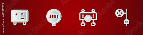 Set Road traffic sign, Pedestrian crosswalk, barrier and Stop with camera icon. Vector