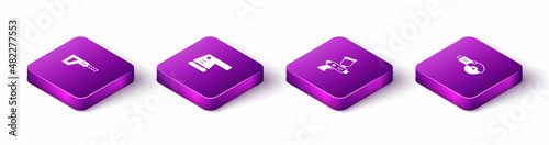 Set Isometric Reciprocating saw, Electric sander, Paint spray gun and Angle grinder icon. Vector