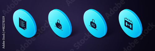 Set Isometric Calendar fitness, Weight, Broken weight and Sport training program icon. Vector