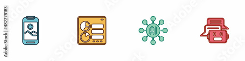 Set Mobile phone, Computer api interface, Neural network and Chat bot icon. Vector