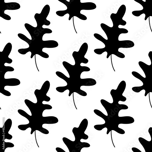 arugula leaf. isolate leaf of tree. sprig herbarium. plant - seamless vector background. black and white wallpaper