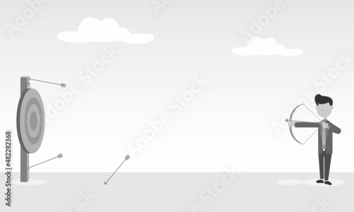 A businessman shoots a target. Aim at the target to achieve the goal