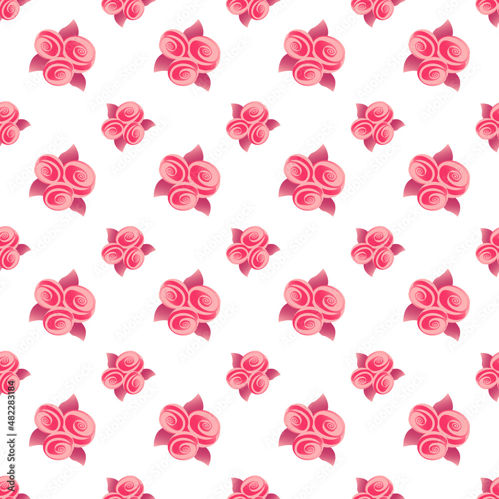 Pattern with stylized bouquets of roses. Festive illustration for Valentines Day, birthday, weddings. Vector illustration isolated on white background. For souvenir shops, prints, labels, logos and Pattern with stylized bouquets of roses. Festive illustration for Valentines Day, birthday, weddings. Vector illustration isolated on white background. For souvenir shops, prints, labels, logos and
