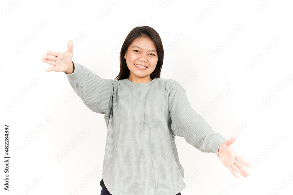 Give a Hug Of Beautiful Asian Woman Isolated On White Background