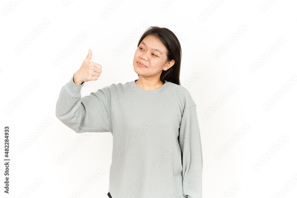 Showing Thumbs Up Of Beautiful Asian Woman Isolated On White Background Showing Thumbs Up Of Beautiful Asian Woman Isolated On White Background