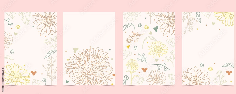 Collection of flower background set with sunflower,leaf