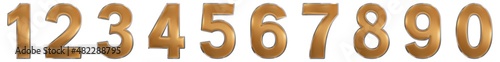 Set of arabic numbers, gold and silver texture, 3D illustration, isolated on white background