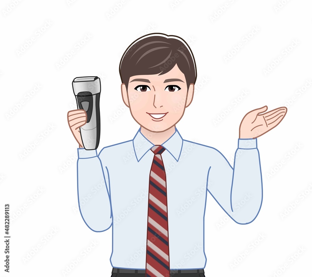 ひげ剃りを使う男性 ひげ剃りを使う男性