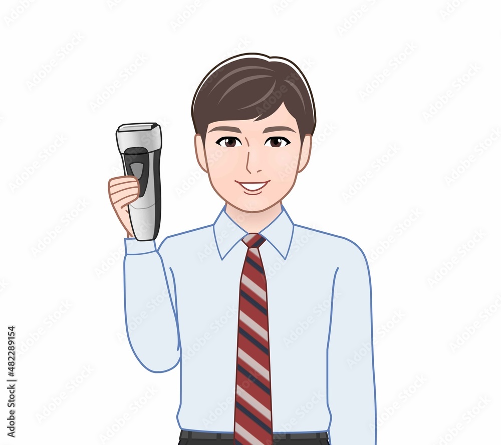 ひげ剃りを使う男性 ひげ剃りを使う男性