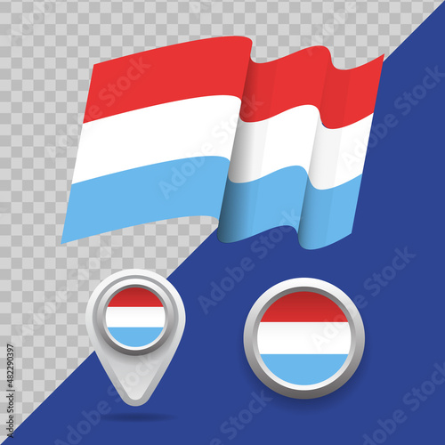 Free Download Set of national Luxembourg flag. 3D Luxembourg flag, map markers and emblem on transparent background vector illustration. - GFXLoad