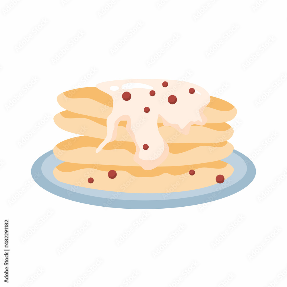 Breakfast pancakes hand drawn colorful cartoon style Breakfast pancakes hand drawn colorful cartoon style