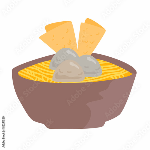Flat design delicious bakso in a bowl
