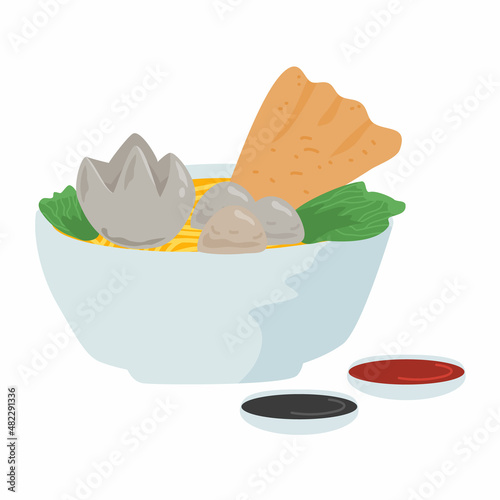 Hand drawn bakso in a bowl
