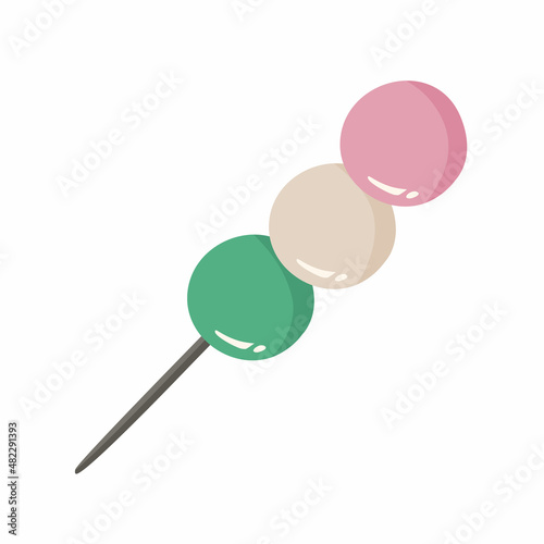 Sanshoku dango japanese mochi, pink, white, and green colored dumplings 
