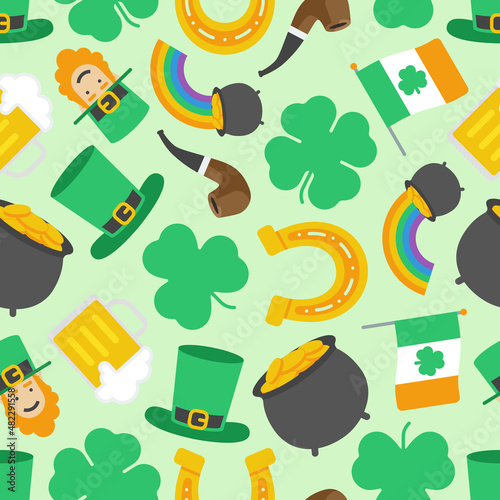 Colorful St. Patrick's Day icons seamless pattern