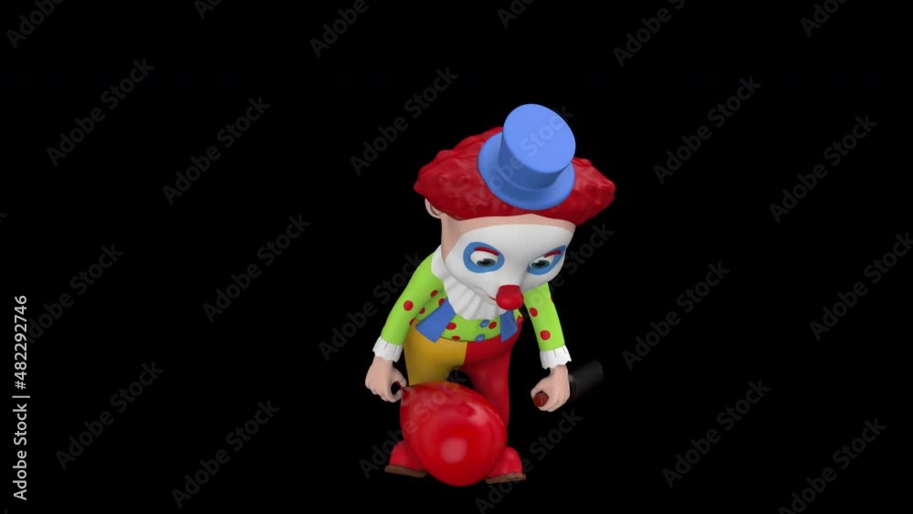 Drunken clown with bottle - 3d render looped with alpha channel.