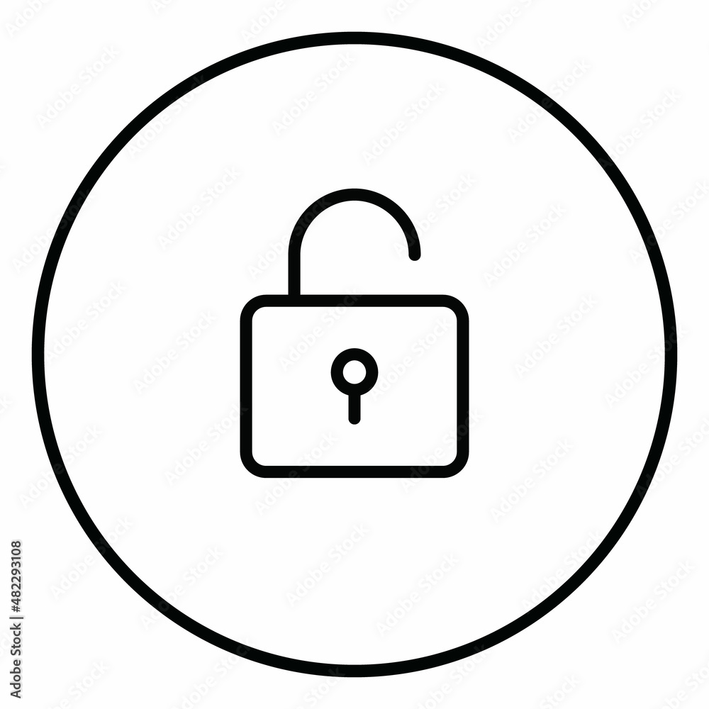 Open lock line icon inside circle, security, open unlocked, line icons. Open lock line icon inside circle, security, open unlocked, line icons.