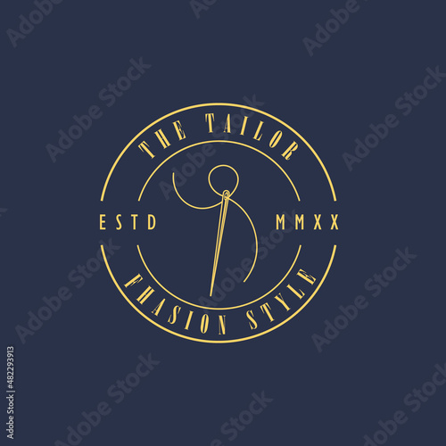 the rounded design of the tailor logo with needle and thread silhouette icon. minimalist brand logo for fashion shop and boutique