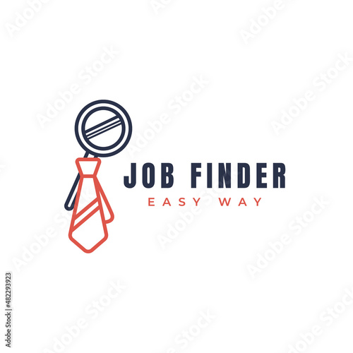 job finder logo template with magnifying glass and tie illustration. modern logo for an app, software, and company