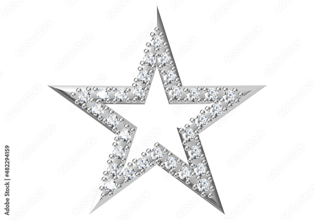 silver star on white background. 3D rendering silver star on white background. 3D rendering