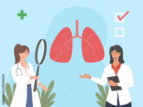 Lung diagnosis healthcare iilustration. disease, pulmonology, cancer, pneumonia, tuberculosis.