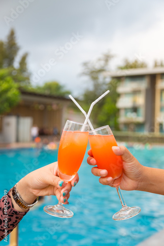 Cocktail party at the pool for celebration meeting