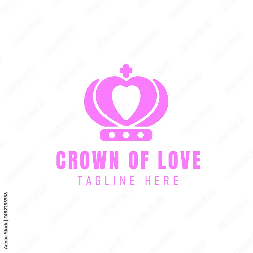 Crown of love logo template design with crown and heart vector illustration Crown of love logo template design with crown and heart vector illustration
