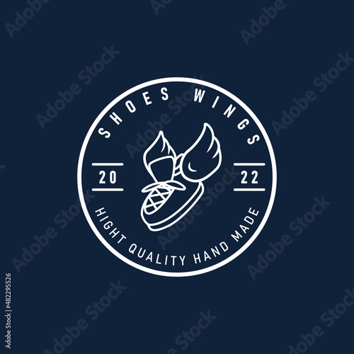 Shoes wings vintage logo design with hipster line art. shoes and wing lineart illustration vector