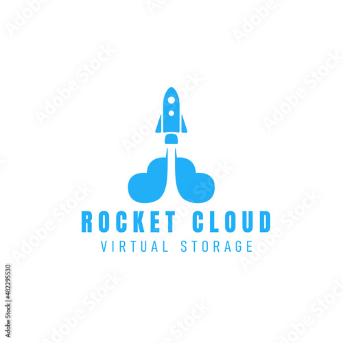 Rocket cloud vector logo with colorful and simple style, illustration cloud and rocket as a symbol icon of digital template technology or software company