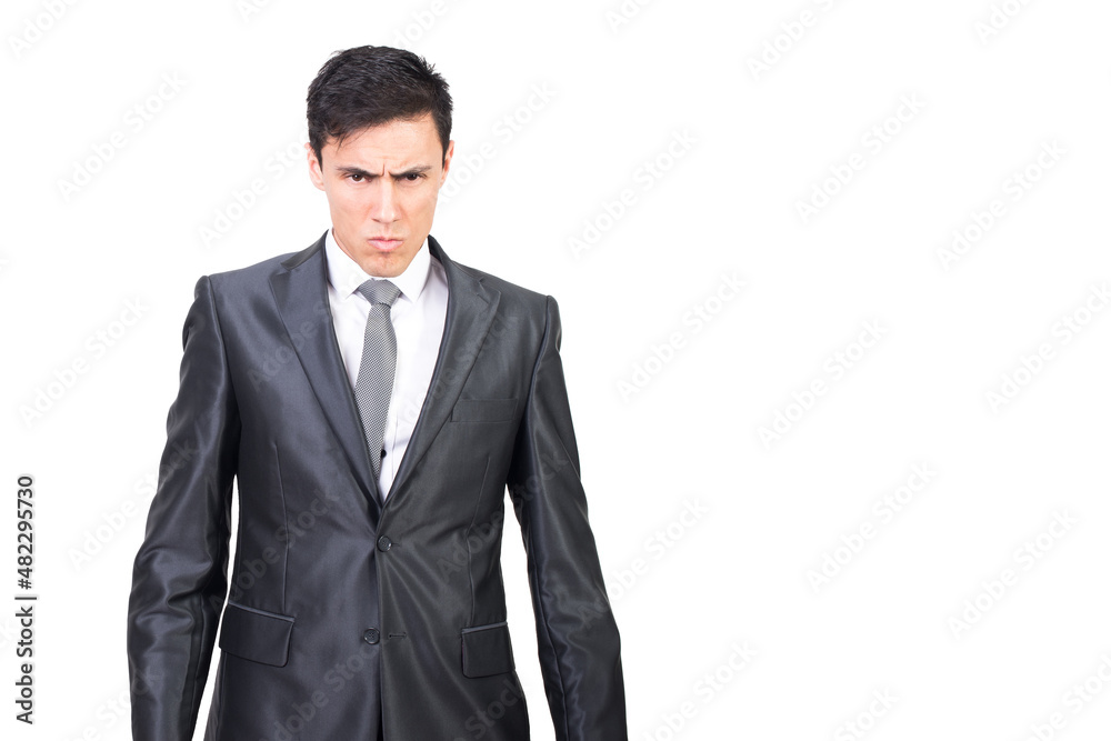 Serious young male manager looking at camera in white studio Serious young male manager looking at camera in white studio