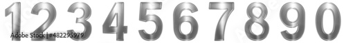Set of arabic numbers from metal, 3D illustration, isolated on white background