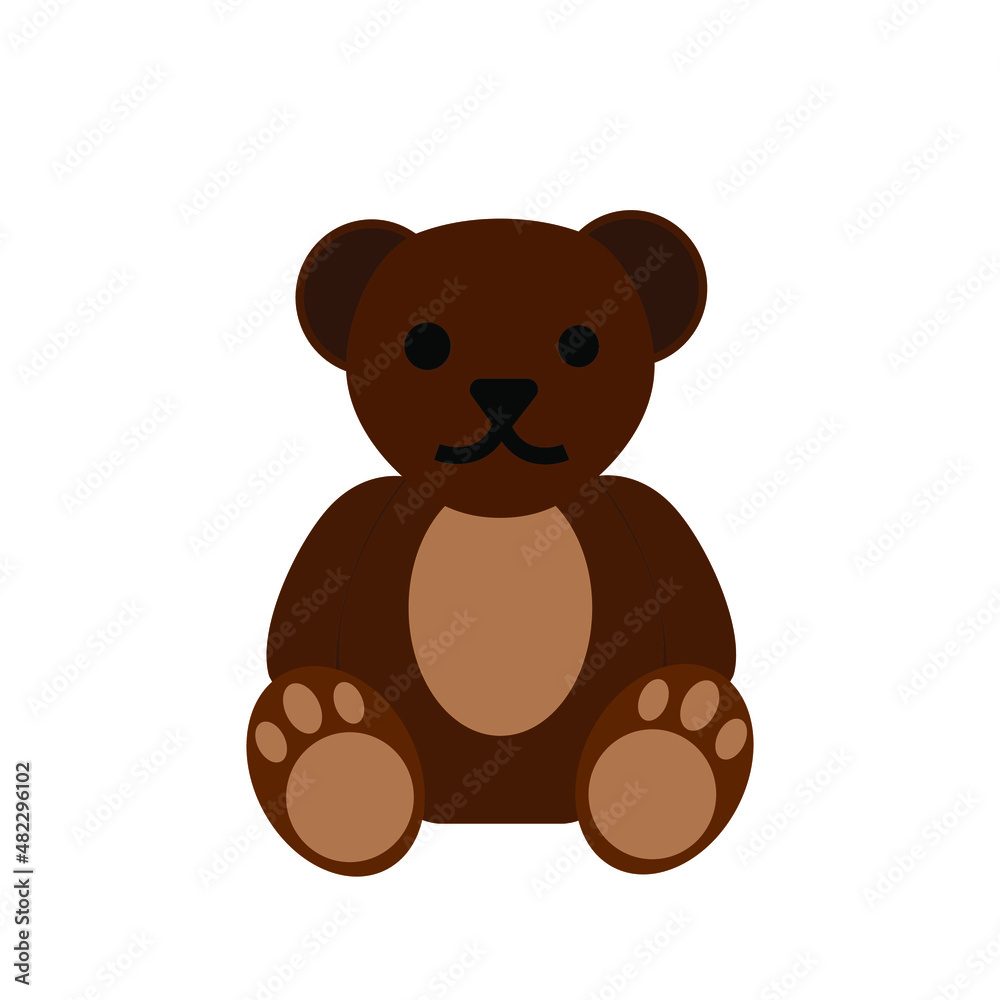 Bear doll flat design isolated.Teddy bear brown color Bear doll flat design isolated.Teddy bear brown color