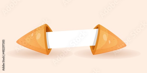 Chinese fortune cookies flat food vector cartoon set on white background. Fortune cookies with blank paper template. open and closed Chinese fortune cookies Vector illustration