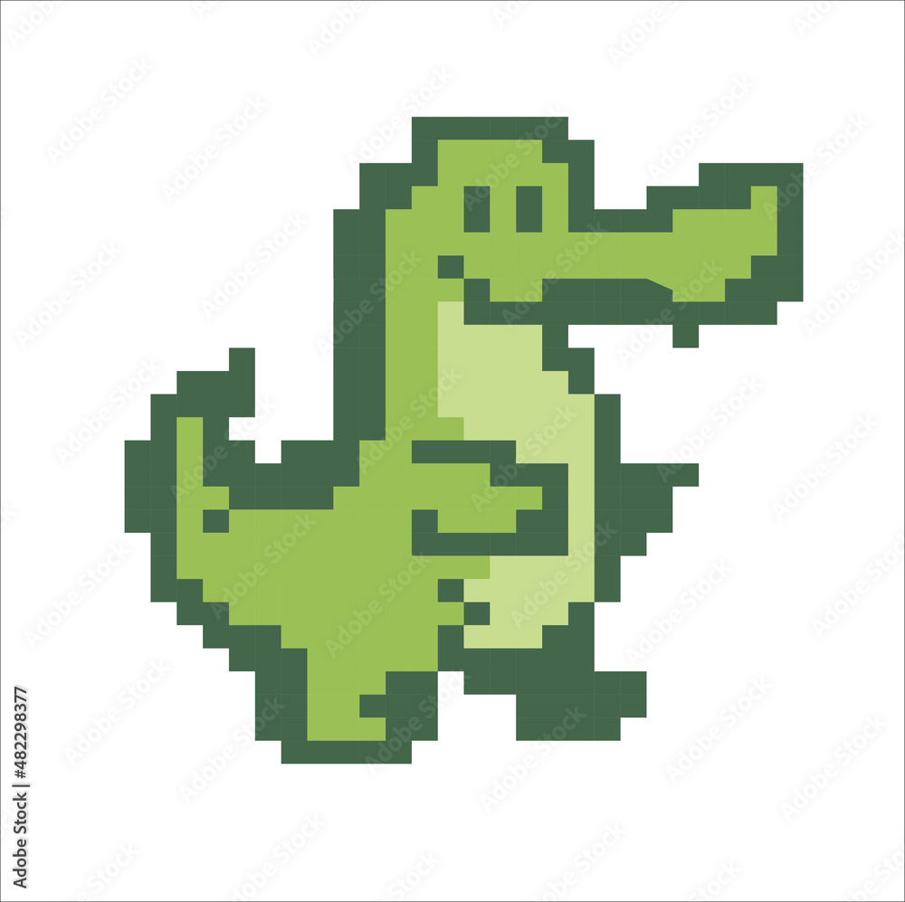 pixel art cute green crocodile
