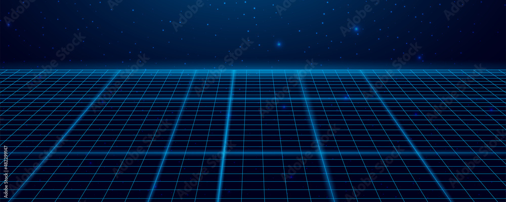 Wireframe perspective grid. Space neon infinity mesh, abstract retro background. Vector illustration Wireframe perspective grid. Space neon infinity mesh, abstract retro background. Vector illustration