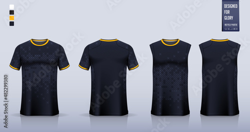 T-shirt sport, Soccer jersey, football kit, basketball uniform, tank top, and running singlet mockup. Fabric pattern design. Vector.