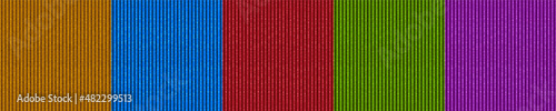 Corduroy fabric texture seamless vector pattern. 3d cord backgrounds of brown, blue, red, green and purple velvet ribbed material. Realistic apparel, carpet, flooring decorative abstract backdrops set