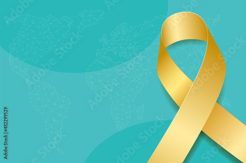 International Childhood cancer awareness day concept. Banner with gold ribbon awareness and text. Vector illustration
