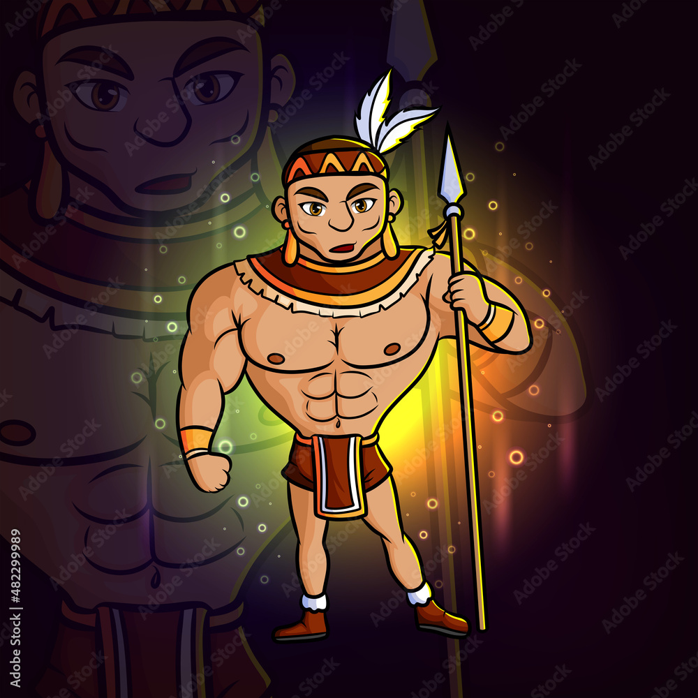 The fighter of the indian american man with the spear esport logo design The fighter of the indian american man with the spear esport logo design